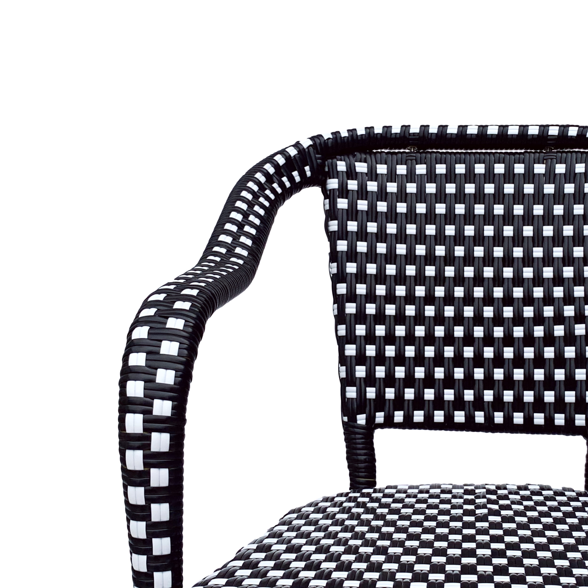 Baton Aluminum and Wicker Outdoor French Bistro Chairs, Set of 4, Black, White, and Wood Print