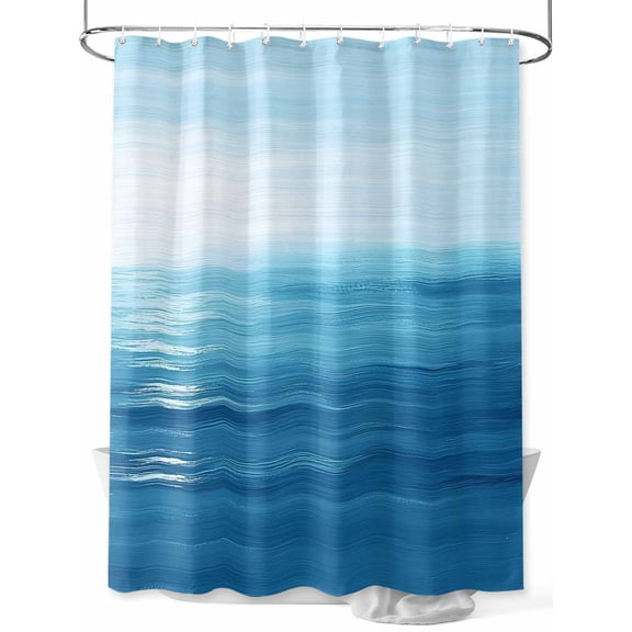 Blue Ocean Shower Curtain, Ocean Water Scenery Summer Waterproof Shower Curtain Set with 12 Hooks Lightweight Washable Fabric Shower Curtains for Bathroom 60x72 Inches