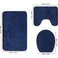 thumbnail image 3 of Juego de 3 Alfombrillas de Baño Antideslizantes, Fibra de Poliéster, Azul Marino, Incluye Alfombrilla de Contorno y Cubierta para Tapa de Inodoro, 3 of 4