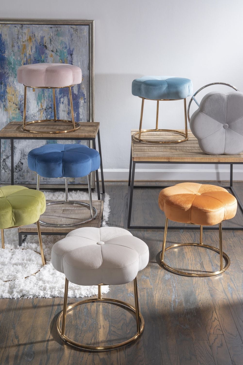 Sabine Accent Vanity Stool, Pink