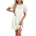 thumbnail image 2 of Roncen Womens Crochet Swim Cover Up Short Sleeve Waffle Knit Tops Bathing Suit Beach Dress Crew Neck Hollow Out Dresses, 2 of 6