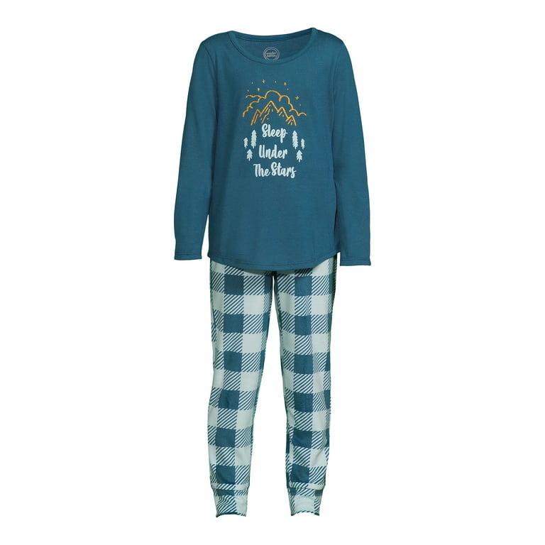 Wonder Nation Girls Long Sleeve Top and Joggers Pajama Set,