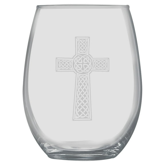 15oz Stemless Wine Glass -  Celtic Cross
