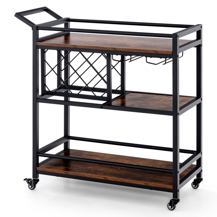 Finihen Rolling Cart, Kitchen Island Cart, 3-Tier Bar Cart on Wheels Home Kitchen Serving Cart with Wine Rack and Glasses Holder, for Kitchen, Dining Room, Rustic Brown Finihen Rolling Cart, Kitchen Island Cart, 3-Tier Bar Cart on Wheels Home Kitchen Serving Cart with Wine Rack and Glasses Holder, for Kitchen, Dining Room, Rustic Brown
