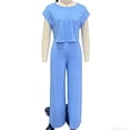 thumbnail image 5 of Vmvidoty Women's 2 Piece Outfits Loose Fit Tops Wide Leg Pants Short Sleeve Lounge Matching Sets Sweatsuits Blue M, 5 of 6