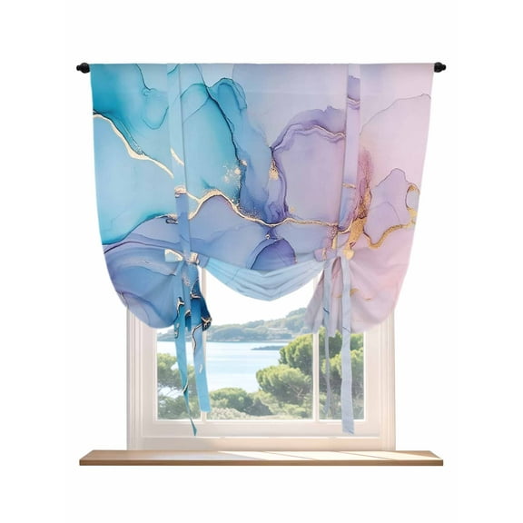 Marble Turquoise Tie Up Curtains for Windows 45 Inch Length Balloon Curtains Kitchen Adjustable Balloon Window Shade Gradient Pink Blue Gold Foil Wavy Tie Up Valance Bathroom Curtain Window 42"x45"