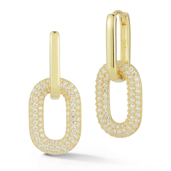 Adesso Milano Jewelry Sterling Silver Paperclip Link Drop Earrings with Cubic Zirconia for Women, Gold