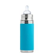 Pura Kiki 9 oz / 260 ml Stainless Steel Insulated Infant Bottle with Silicone Nipple & Sleeve, Aqua (Plastic Free, NonToxic Certified, BPA Free)