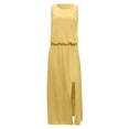 thumbnail image 5 of Vestido largo sin mangas con cuello redondo y abertura para mujer - Vestido de playa fluido de color liso, 5 of 5