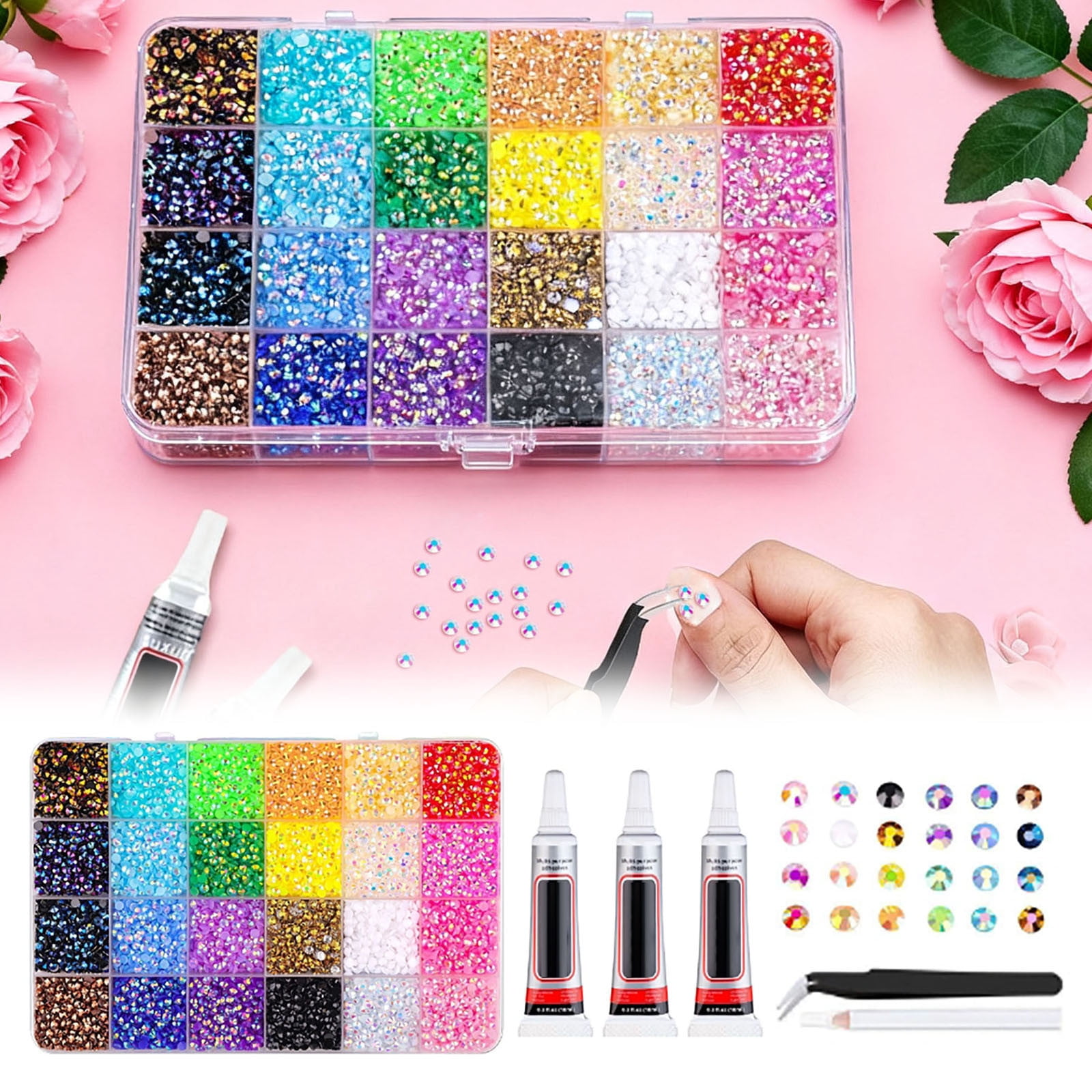 DIY Rhinestones Craft Set Diamond Painting Supplies 5D Diamond Art Tools Complete Diamond Painting Accessories Kit with Bedazzling Flatback Gems 3 Pcs Jewelry Glue1 Pcs Tweezers1 Pcs Pickup Pen for N