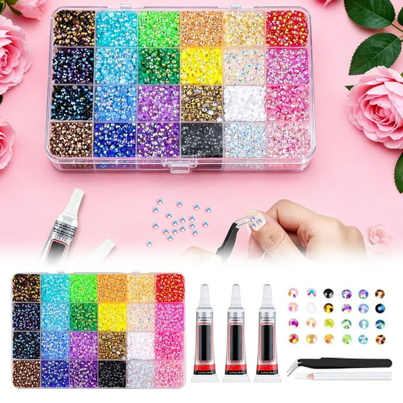 Resin Jelly Rhinestones Set for Bedazzling Multicolor Flatback Gems for Diamond Art Bedazzler Kit with 3 Pcs Jewellery Glue1 Pcs tweezers1 Pcs Pickup Pen for Nail Art Crafting Book Makeup (30000Pcs)