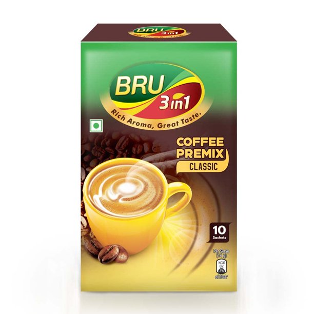 BRU 3 in 1 Classic Premix Instant Coffee with Milk Powder, Coffee