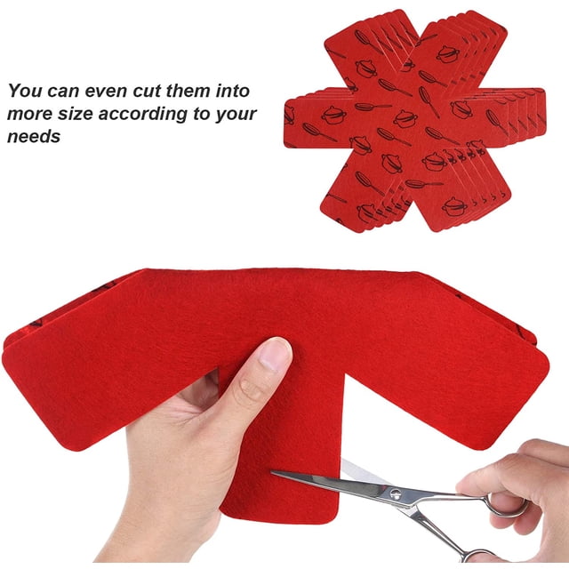 Protector de sartenes y estufa, 12 piezas de protección Poele (3 tama?os), almohadillas intermedias separadas de primera calidad y superficies protectoras de su cocina para evitar rayas (estampado rojo) LingWen 8390606672711