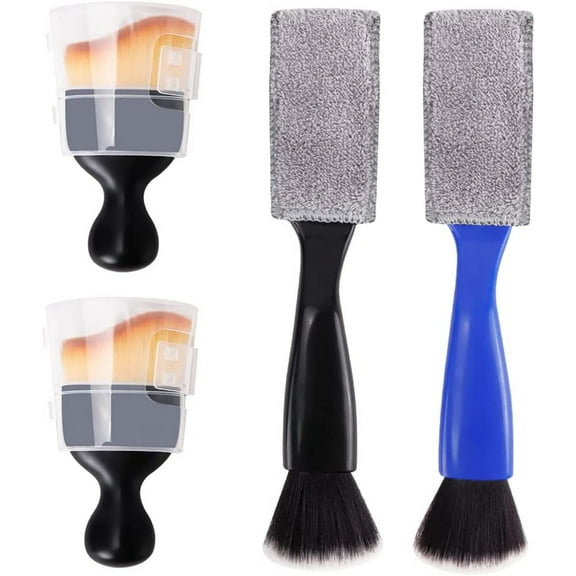 Car Detailing Brushes, Double Head Brush for Car Clean with Car Interior Cleaning Tool Brush with Cover Car Interior Cleaning Tools for Car Air Vents Dashboard Seat Leather Computer (Black Blue)