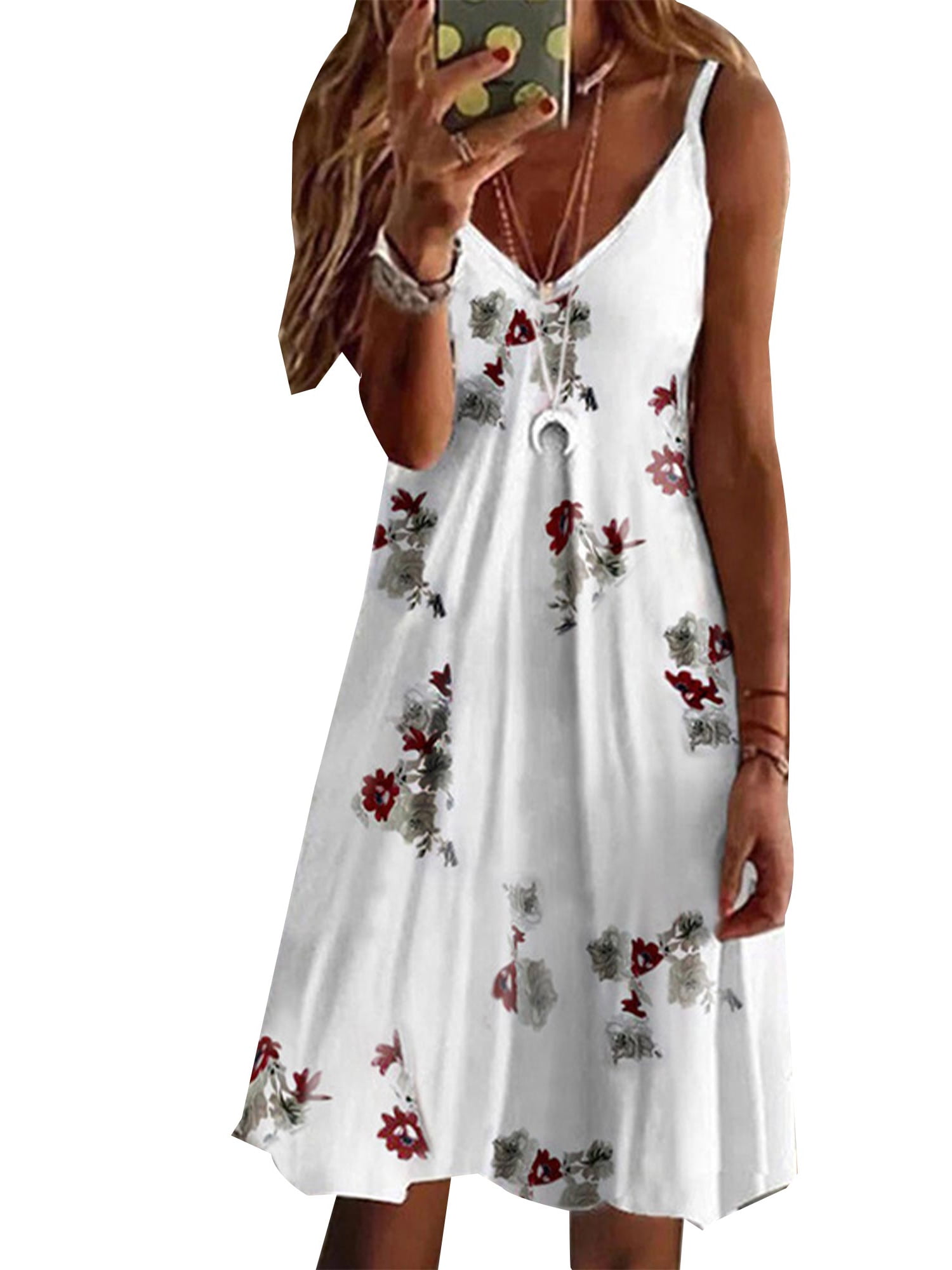 JustVH Women Summer Floral Print VNeck Fit & Flare OnePiece Dress
