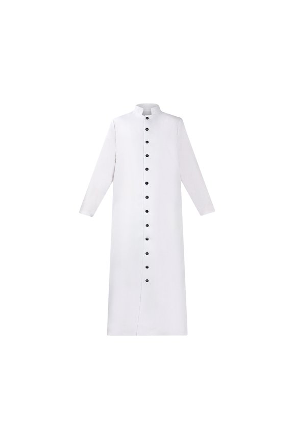Men's Clergy Cassock Long Black Priest Robe Pastor Preacher Minister Clergyman Vestments White S
