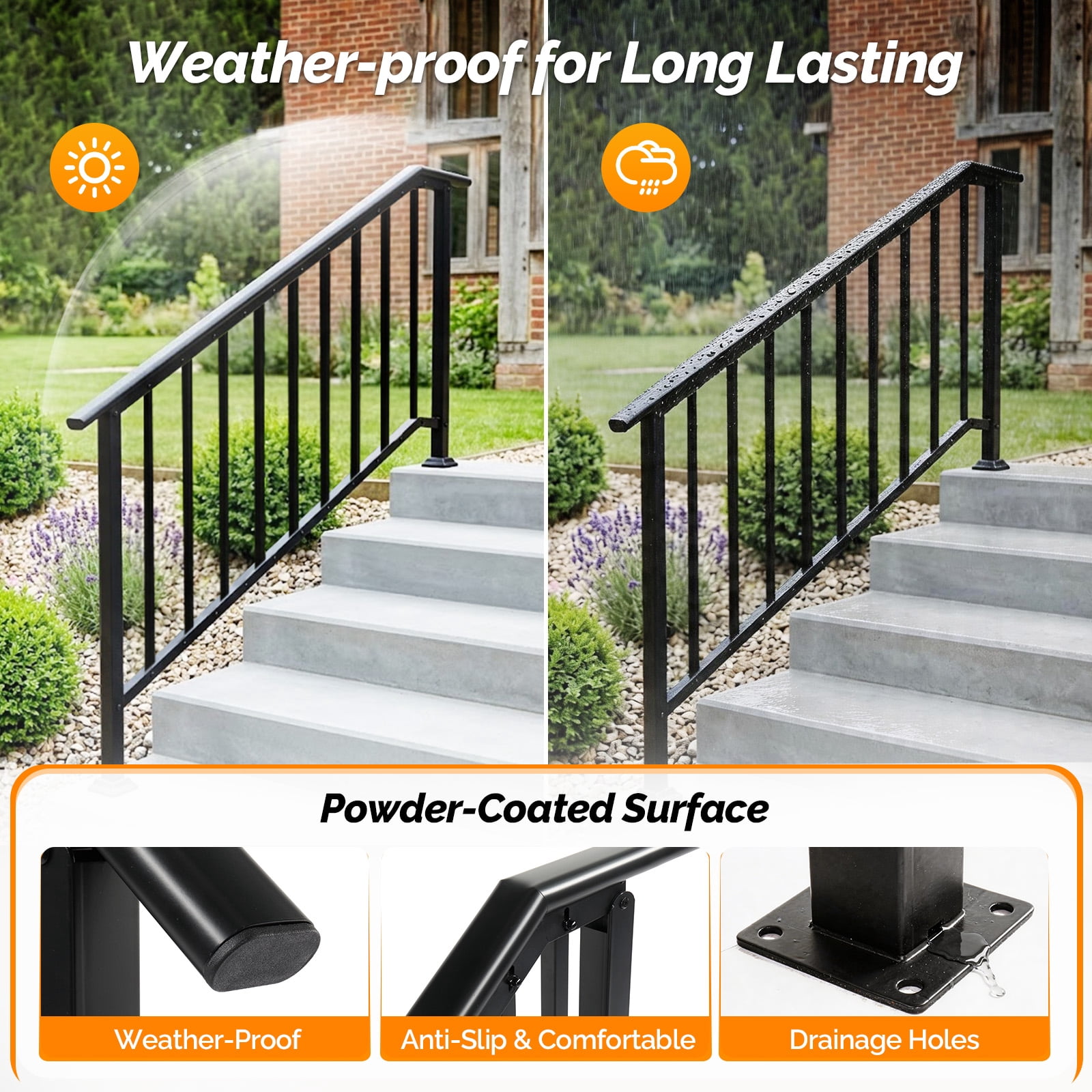 Handrails for Outdoor Steps Fits 4 to 5 Steps