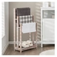 thumbnail image 2 of Towel Rack Freestanding 3-Bar - Hand Towel Drying Stand with Storage Shelf - Fir Wood - Washed White/Rustic Brown - 18" x 9" x 34", 2 of 3