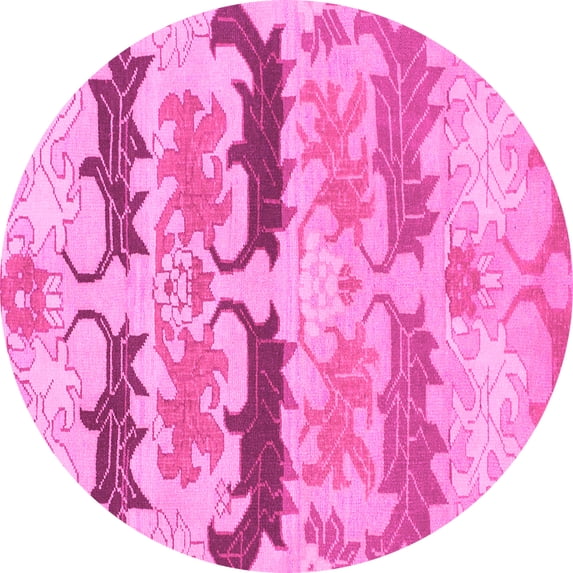 Ahgly Company Indoor Round Abstract Pink Modern Area Rugs, 4' Round
