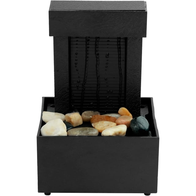 HLONK Indoor Water Fountain Tabletop Waterfall Fountain with Light Nature Sounds Pebbles 7‘‘