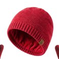 thumbnail image 3 of SYMOID Windproof Winter Beanie Hat, Neck Gaiter & Touchscreen Gloves Set, 100% Wool Fleece Lined, Unisex 3-Piece, Red,Size Free Size, 3 of 4