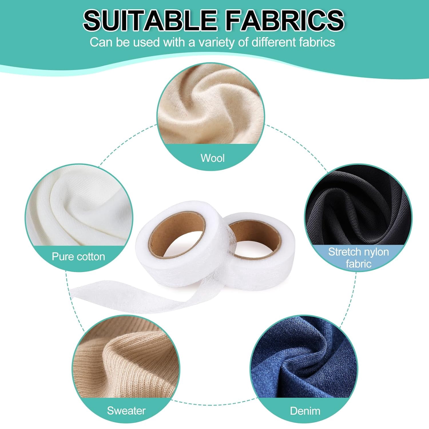 No Sew Hemming Tape Fabric Adhesive, 6 Rolls 0.75 Inch x70 Yards Iron On Hem Tape for Clothes Pants Dresses Curtains, White & Black