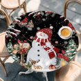 thumbnail image 2 of Black Christmas Round Tablecloth, Fitted Table Cover with Elastic for 45"-54" Round Tables, Red Snowman Xmas Tree Snowflake Winter Table Cloth Outdoor Indoor Dinning Party Waterproof Tablecloths, 2 of 7