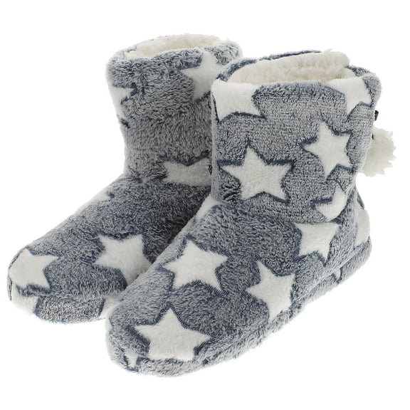 MLINS 1 Pair Women's Comfort Plush Boots Winter Warm Bootie Slippers with Fuzzy Balls