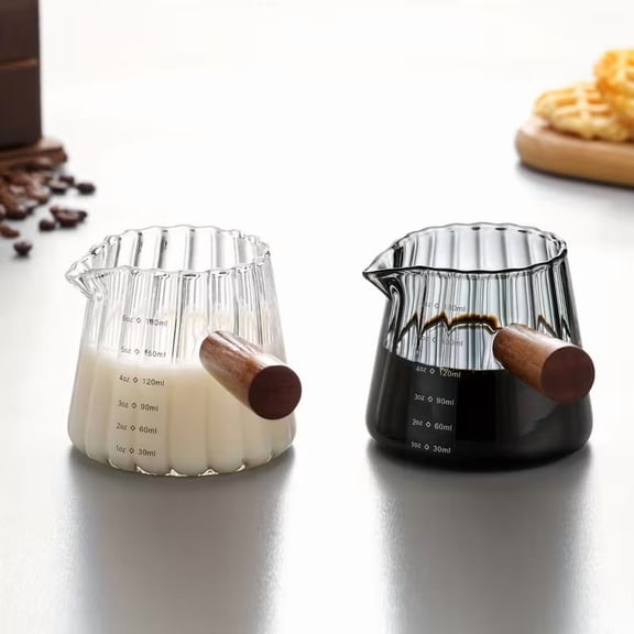 180ml Heat Resistant Glass Coffee Cup with Wooden Handle Stripe Pattern Espresso Mug for Home Office Coffee Bar Dishwasher Safe Reusable Drinkware