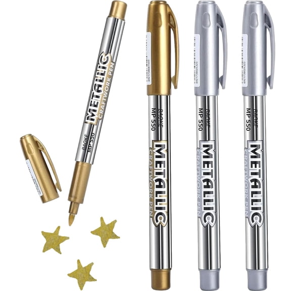 Vjnyvs 4Pcs Metallic Marker Pens Gold and Silver Metallic Permanent Markers Quick Drying Waterproof Marker Pen for Scrapbooking Gift Card Making