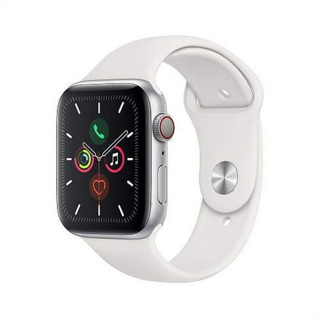 Restored Apple Watch Gen 5 Series 5 Cell 44mm Silver Aluminum - White Sport Band MWVY2LL/A (Refurbished)