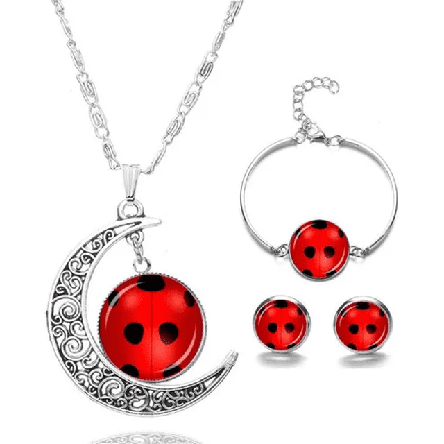 Juego De Aretes Collar Y Pulsera De Mariquita Malubero Malu1854