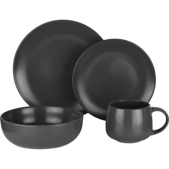 Mainstays 16Piece Dinnerware Set, Charcoal Gray