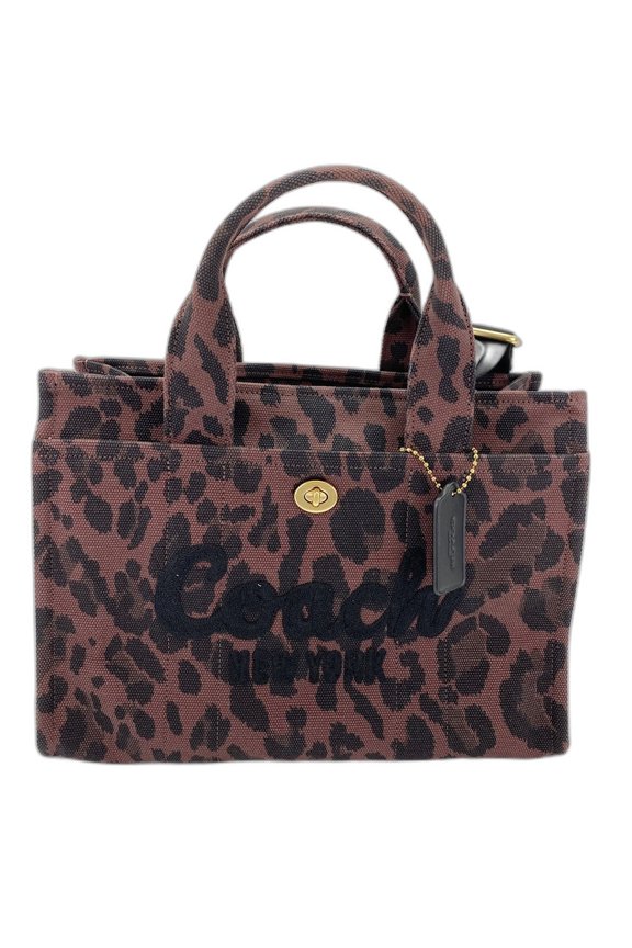Pre-Owned Coach Cargo Tote - Leopard Print 2-Way Embroidered Bag, Canvas, Brown