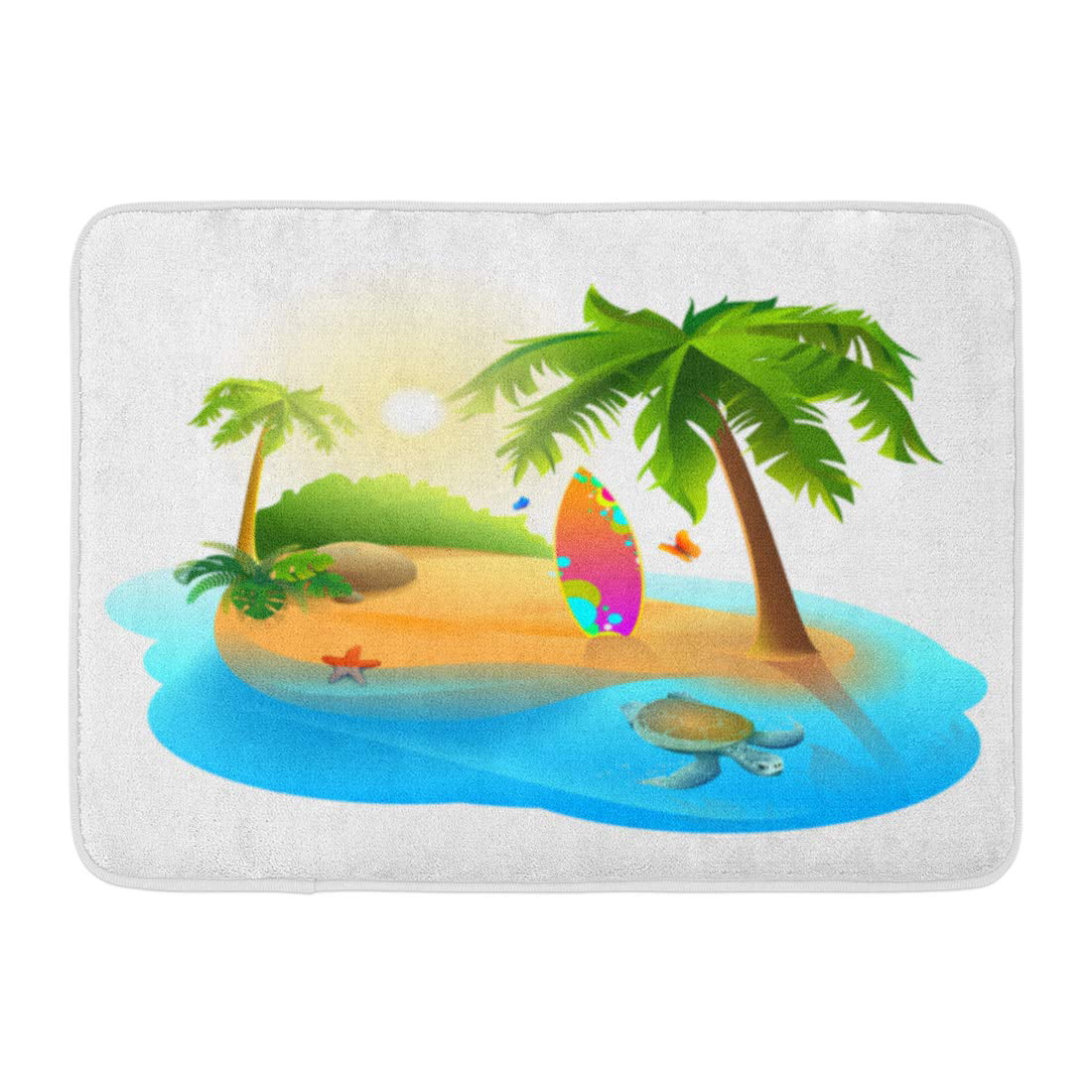 LADDKE Beach Palm Trees Tropical Island and Surfboard Cartoon Hawaii ...
