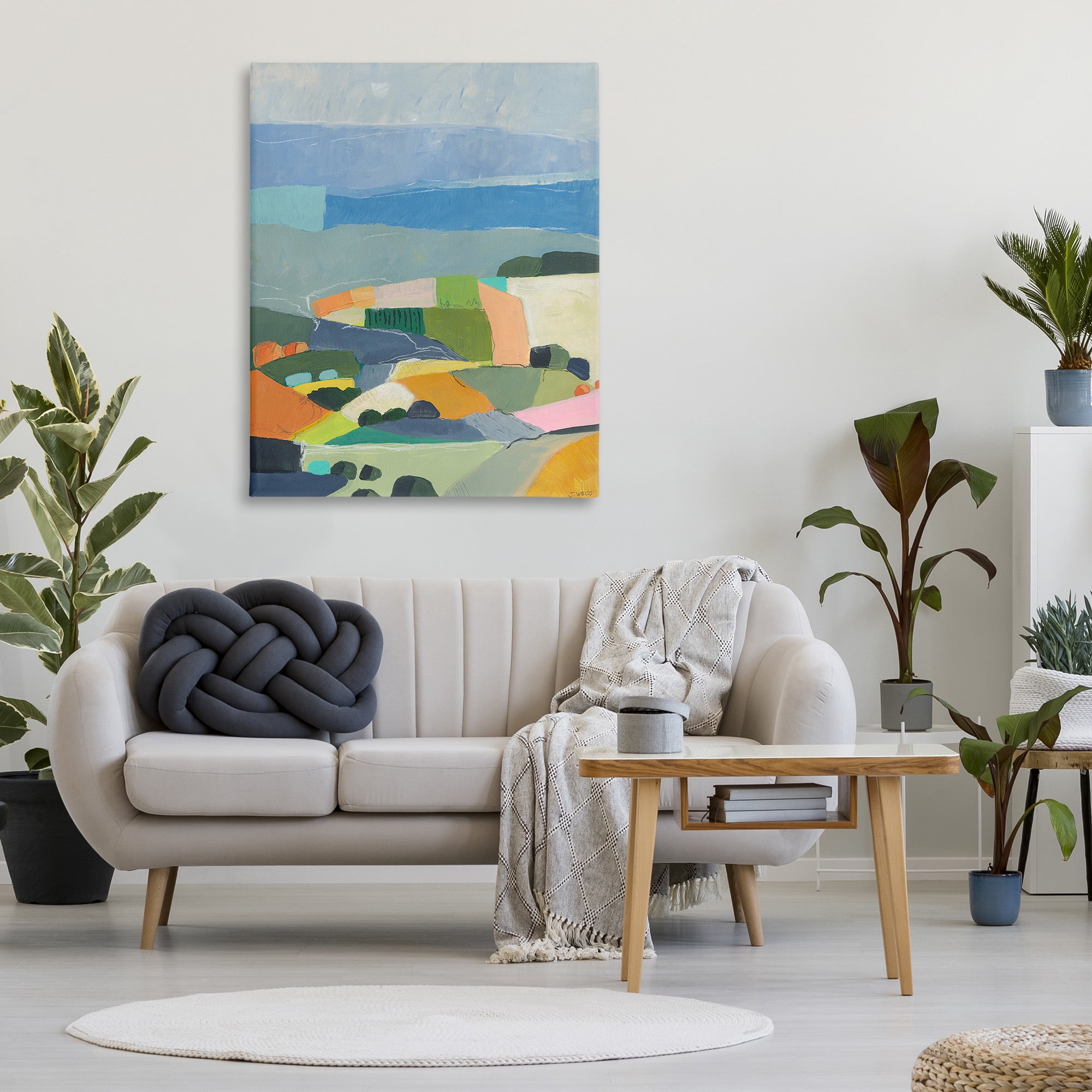 Stupell Industries Farmland Shapes Abstraction Landscape Painting Gallery Wrapped Canvas Art Print Wall Art, 36 x 48