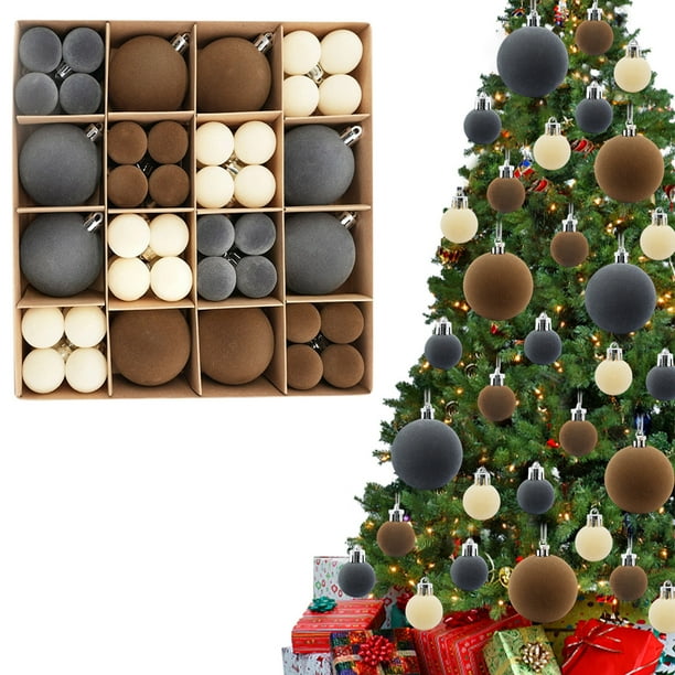 72 bolas navideñas de terciopelo flocado | Adornos de plástico para árbol de Navidad | Hebilla de metal fácil de colgar | Decoración navideña duradera y resistente a la decoloración para árboles,