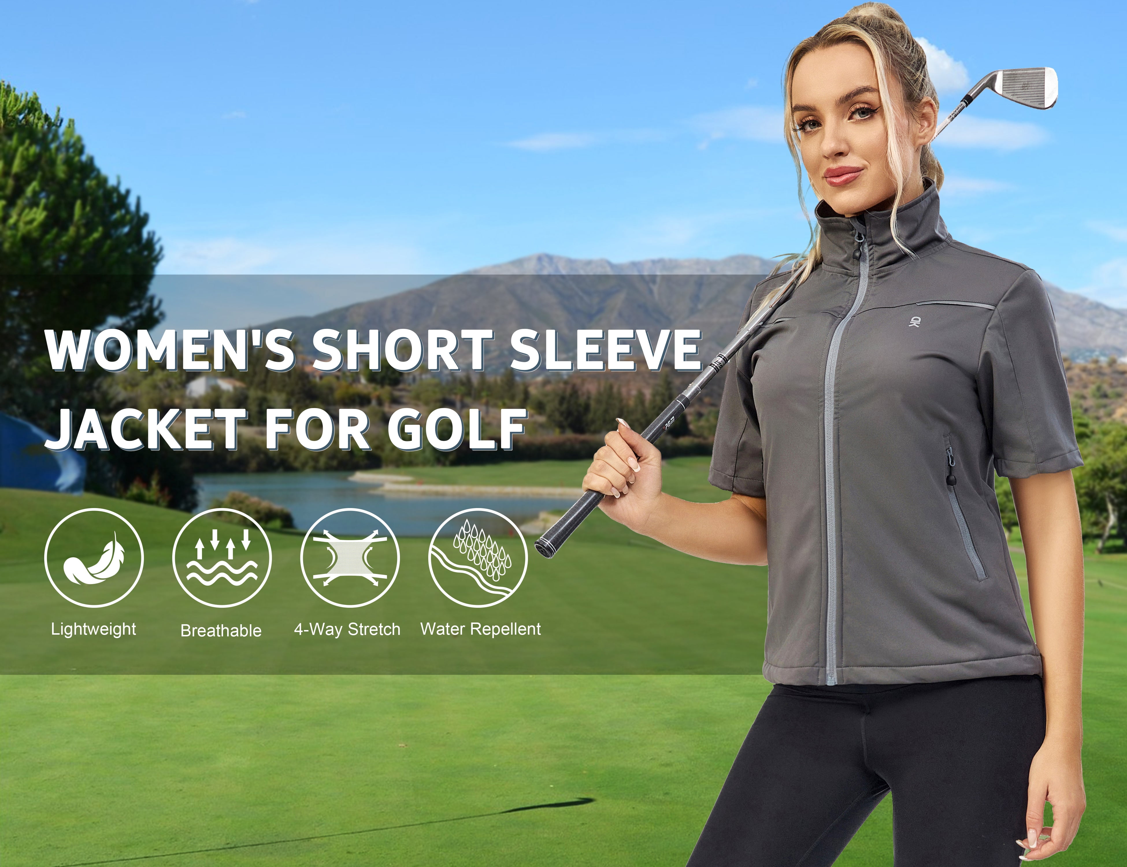 Little Donkey Andy Women's Short Sleeve Jacket Windproof Lightweight Vest for Golf Hiking Running Grey XL