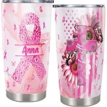 Breast Cancer Survivor Gifts for Women - Personalized Breast Cancer Tumbler - Custom Name Travel Coffee Mug Insulated Cups with Lids Stainless Steel 20oz Birthday