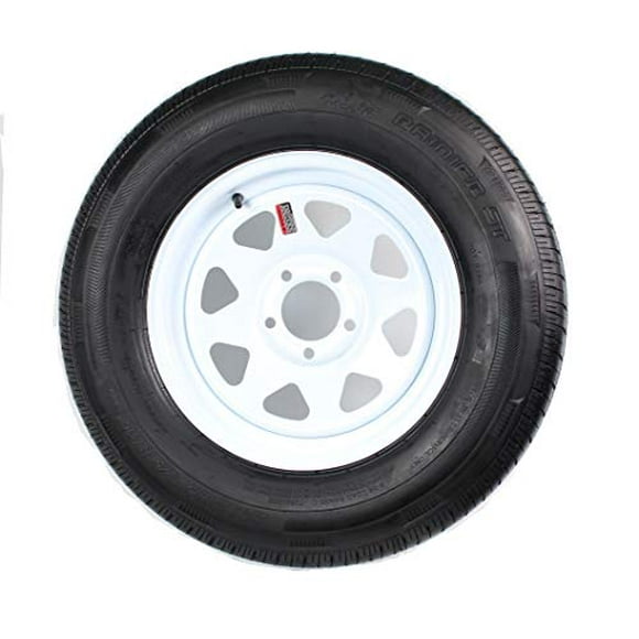eCustomrim Radial Trailer Tire On White Spoke Wheel Rim ST205/75R15 Load Range C 5 Lug - 6 Year Warranty w/Free Roadside