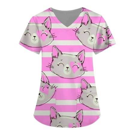 

TQWQT Women s Animal Printed Scrub Tops Plus Size Fun T Shirts Workwear Nurse Uniform Tee with Pockets