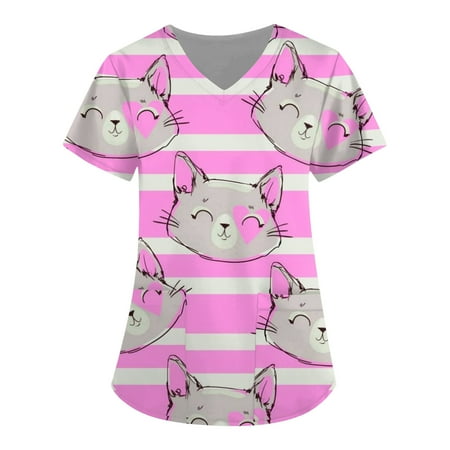 

Mlqidk Women s Animal Printed Scrub Tops Plus Size Fun T Shirts Workwear Nurse Uniform Tee with Pockets