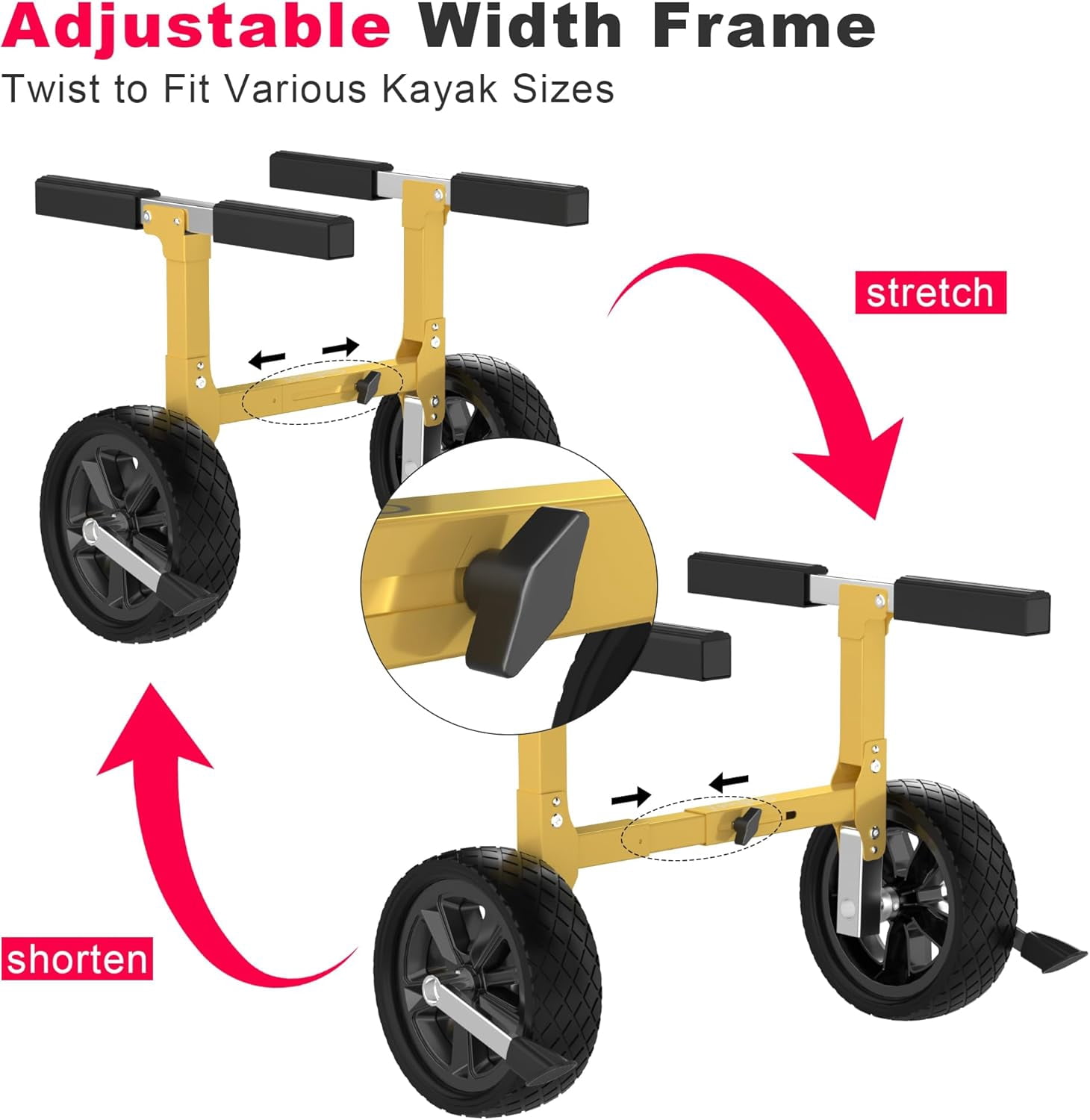 GanFindX Heavy Duty Kayak Cart | Canoe Trolley Carrier with Solid Foam Wheels & Upright Crossbar | Kayak Accessories Transport Dolly