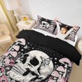 thumbnail image 3 of Homewish Skull Skeleton Duvet Cover Queen,Pink Floral Mushrooms Queen Bedding,Halloween Comforter Cover,Black Reversible,3 Pieces,1 Duvet Cover and 2 Pillowcases, 3 of 6