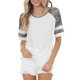 thumbnail image 2 of Top de mujer con cuello redondo, camiseta con bloques de color de camuflaje, túnica informal, cuello redondo, blusa de algodón de manga corta a rayas, Top blanco XL, 2 of 5