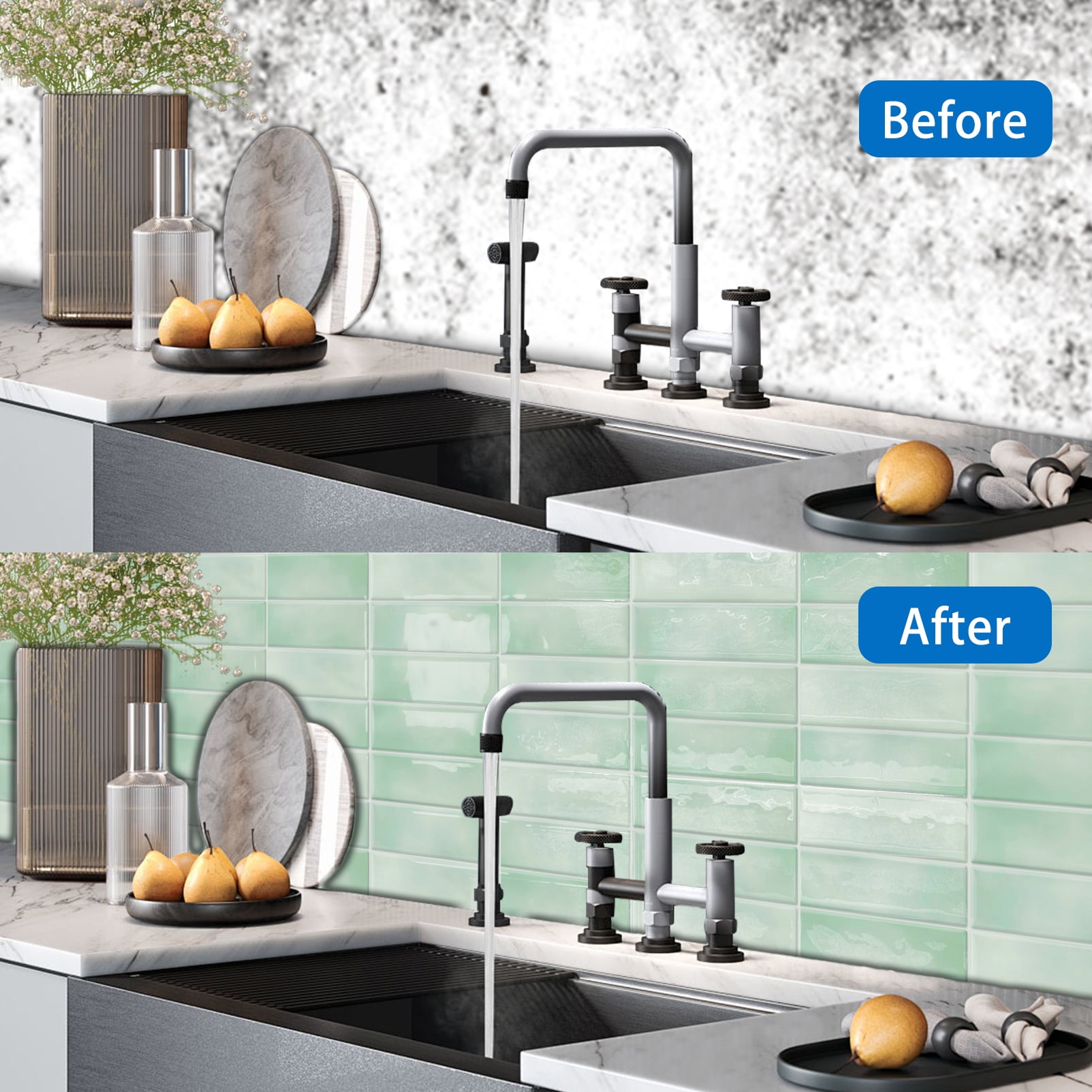 DEWOO Peel and Stick Backsplash Subway Tiles, Extra Thick 3D Wall Panels, Heat & Water Resistant, Easy DIY Kitchen, Bathroom, Laundry, Fireplace & Rental Home Wall Décor (10-Sheet, 12"×12")