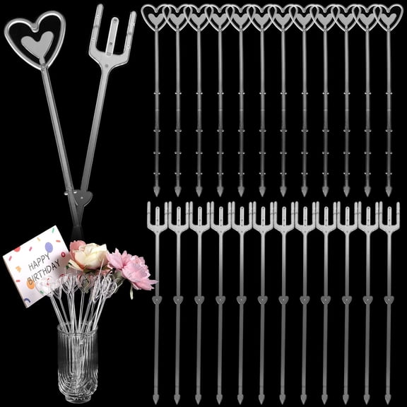 480 Pcs Floral Picks, Plastic Card Holders, Straight Head & Heart Head Fower Card Sticks, Floral Photo Memo Clips for Bouquet Arrangement, Wedding, Valentine's Day