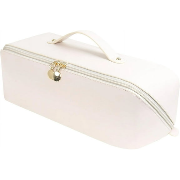 PU Leather Hair Tool Storage Bag with Handle and Zippe, Large Capacity Hair Dryer Travel Organizer for Hair Dryer, Dual Compartment