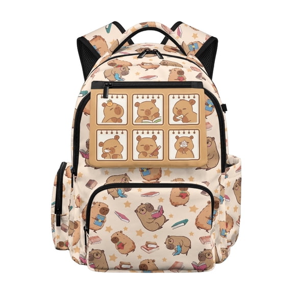HELLHERO Capybara Pattern Daypack with Adjustable Padded Straps, Smooth Zippers Lightweight 17 Inch Kids Backpack for School for Travel Daily Use