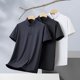 thumbnail image 5 of Camiseta de verano de seda de hielo sin costuras elástica de manga corta con solapa a rayas para hombre, camiseta holgada informal para hombre, 5 of 5